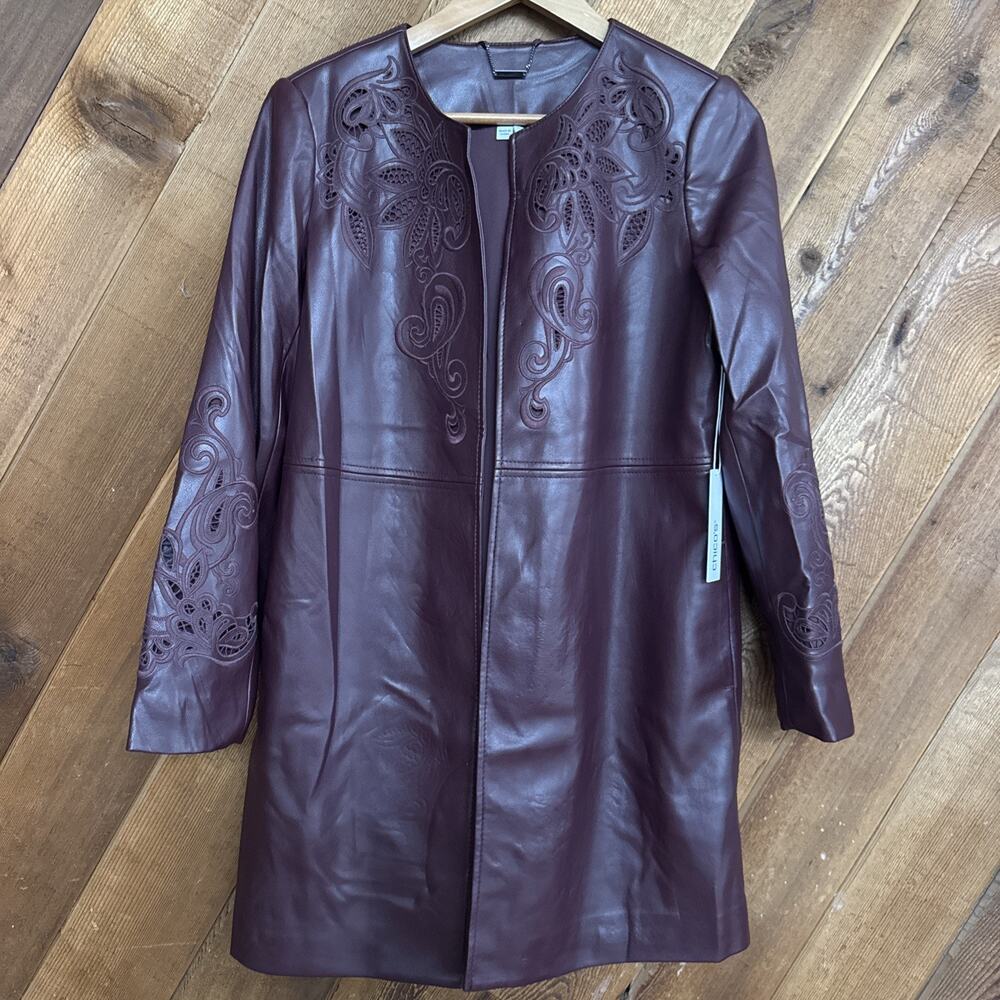 Chicos Windsor Wine Faux Leather Cut Out Topper Jacket Womens .05 US NWT $179